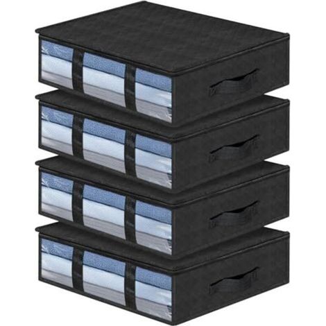 Bolsa de almacenamiento para debajo de la cama, juego de 4 organizadores de armario plegables, bolsas suaves de gran capacidad con ventana transparente y asas reforzadas, organizador con cremallera de (1/4)