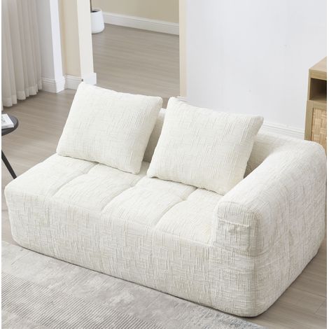 Sofá salón chaise con bolsillos y cojín beige cómodo OKMYHOME (1/5)