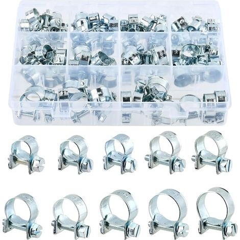 Colliers de Serrage Réglables 7-18 Mm Galvanisés, Colliers de Serrage Assortis, Colliers de Serrage en Acier INOX pour Tuyaux d'Échappement, Tuyaux de Carburant et Machines à Laver (1/5)