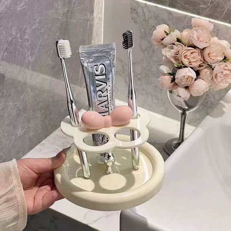 Portaspazzolino con fiocco, portaspazzolino floreale creativo per il bagno, portaspazzolino multifunzionale e portaspazzolino cosmetico (rosa)