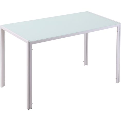 Table à manger rectangulaire 4 personnes 120 x 60 x 75 cm plateau en verre trempé 6 mm structure métal blanc (1/5)