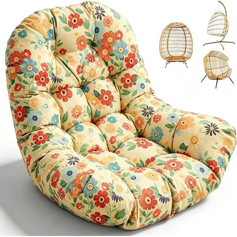 Coussin de rechange pour chaise à bascule en forme d’œuf, imperméable, 120 x 84 x 18 cm, épais, pour extérieur, patio, panier suspendu, coussin amovible avec lacets, pour chaise à bascule de (1/5)