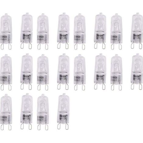 Lot de 20 Ampoules G9 Halogènes 60W Transparentes Intensité Variable Blanc Chaud 2800K Lustres Pendentifs (1/4)