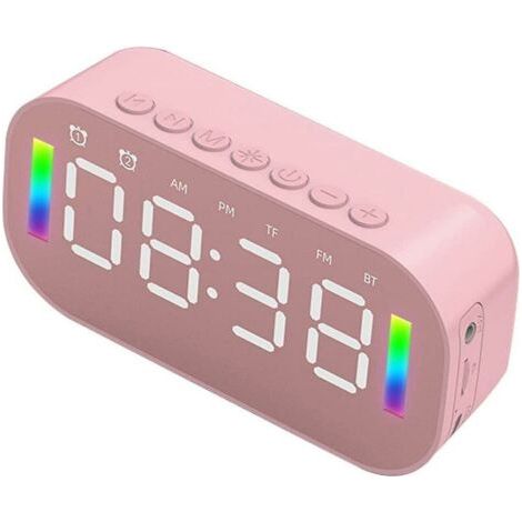Réveil lumineux enfant rose avec radio FM – Écran LED grand format – Bluetooth 5.0 – 3 niveaux de luminosité – Deux réveils indépendants (1/5)