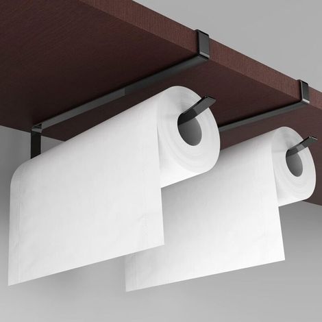 Porte-tasses à café sous meuble - aucun perçage requis, pour suspendre torchons, ustensiles de cuisine, tasses, etc., 2 pièces, noir. (1/5)