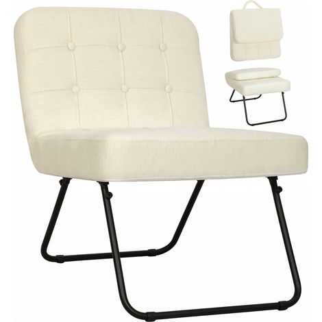 HOMCOM Foldable Accent Chair with Backrest, Wide Seat, Cream White (1/5)