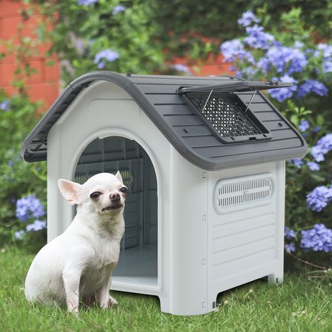 Hundehütte Bello 87x72x75 cm Weiß/Grau [en.casa]