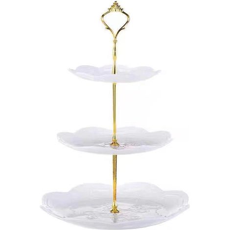 1 Présentoir à Dessert 3 Niveaux, Plastique PP, Blanc, Pour Mariage, Anniversaire (1/5)