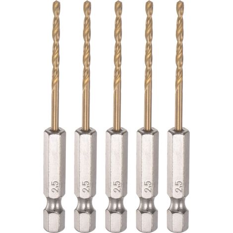 1/4" Hex Tige Perceuse Foret 2,5mm Titane M35 HSS 76mm L 5pcs (1/5)