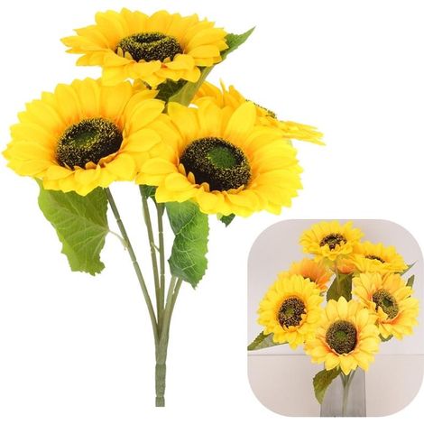 Sonnenblumenstrauß Kunstblumen 5 Sonnenblumen für eine 45 cm Vase (1/5)