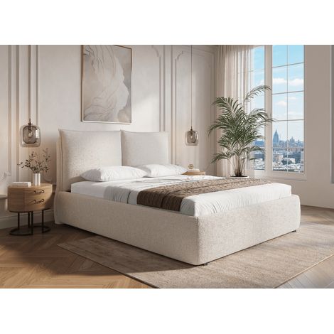 Lit coffre en tissu bouclette beige 180x200 cm MELY