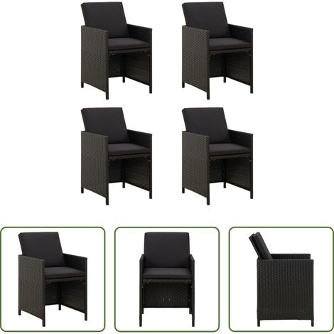 Chaise de salle à manger - Chaises de jardin avec coussins lot de 4 Résine tressée Noir (1/5)