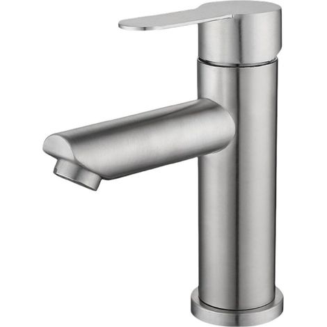 Robinet d'eau chaude et froide à levier unique, en acier inoxydable argenté, à bec droit, pour eau chaude et froide, avec tuyau de 60 cm (1/5)