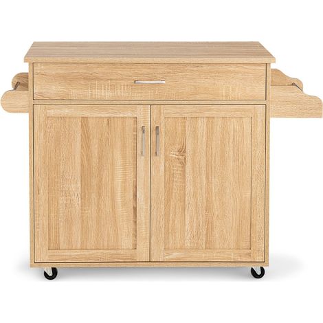Carrello da cucina con ruote 116 x 40 x 85 cm con ampi spazi di stoccaggio moderni in legno di caucciù naturale 200019551