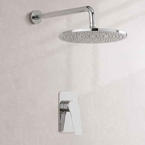 EVERSTEIN Unterputz-Duschsystem Chrom, Druckausgleich, 253-mm-Regendusche, 400-mm-Brausearm, Einhebelmischer, Messingkörper, G1/2, Einbautiefe 45-58 mm (1/5)