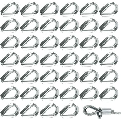 50 Pièces M2 Cosses de Câble Métallique en Acier Inoxydable 304 Cosse Coeur pour Cable Acier pour Câble Métallique 2mm (1/5)