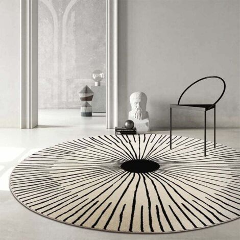 100cm Round Rug in Super Soft Microfiber - Black and White Geometric Pattern - Decorative Rug for Living Room and Children's Bedroom (1/5)