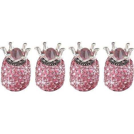 Set mit 4 kronenförmigen Autoreifenabdeckungen, Diamanteffekt, glänzend und staubdicht (rosa) – 1,9 x 1,5 cm – Rosa (1/4)