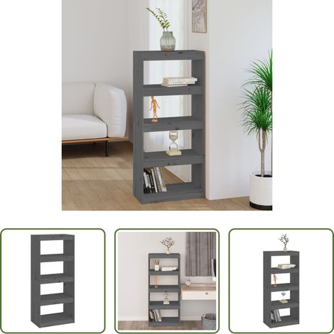 Étagère livres - Bibliothèque/Séparateur de pièce Gris 60x30x135,5 cm Pin massif (1/5)