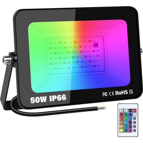 1 Pack 50W RGB Projecteur LED Extérieurs Avec Télécommande, Exterieur & Interieur 16 Couleurs 4 Modes RGBW Lumière de Projecteur, Neon Spot Led Pour Jadin, Terrasse, Patio, IP66 étanche (1/5)