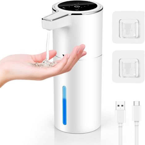 Distributeur Savon Automatique, 420ml Distributeur Savon Mural, Distributeur Liquide Vaisselle avec Capteur Infrarouge, Rechargeable par USB, Adapté à la Cuisine, Salle de Bain (1/5)
