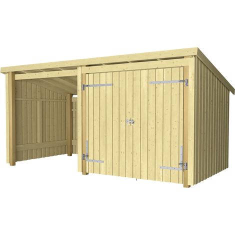 Plus Gartenhaus Nordic Multi 416 x 208 cm natur mit Doppeltür, offen (1/2)