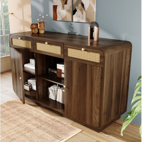 Sideboard 120 x 40 x 85 cm, 3 Schubladen, 2 Türen, offene Ablage, Nussbaum, OKMYHOME (1/5)