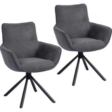Set di 2 sedie da pranzo girevoli grigio scuro con braccioli e gambe in metallo (1/5)