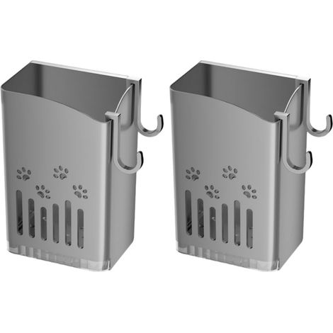 Lot de 2 porte-ustensiles de cuisine muraux avec plateau d'égouttement, trous de drainage pour séchage rapide, boîte de rangement pour couverts, cuillères, fourchettes, baguettes (gris) (1/5)