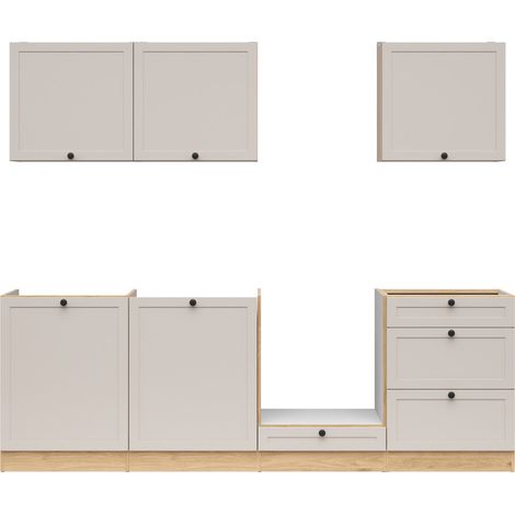 Cuisine complète 240 cm, Ensemble de meuble de cuisine coloris Chêne bernstien/ cachemire, plan de travail non inclus (1/5)