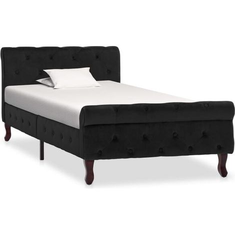Cadre de lit en velours noir (matelas non inclus), 90 x 200 cm (1/5)