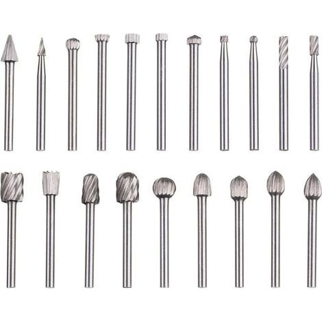 pair Ce coffret de 20 limes rotatives en acier rapide au tungstène possède une tige de 3 mm de diamètre et est compatible avec les outils rotatifs Dremel. Il convient au travail du bois, à la sculptur