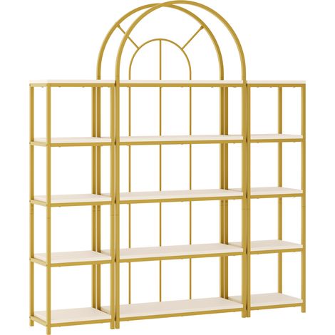 Estantería modular 3 piezas 163x30x184 cm, MDF blanco y metal dorado
