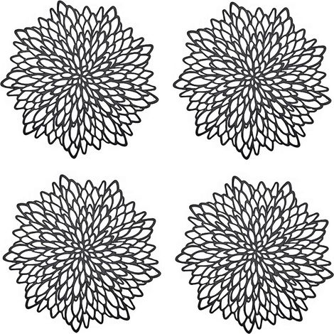 4 Pièces Napperon de Table Noir, Set de Table Rond évidé, Napperons Ronds Tapis de Table en Plastique, Utilisé pour L'isolation Thermique de L'assiette et de la Décoration de Table (Noir) (1/4)