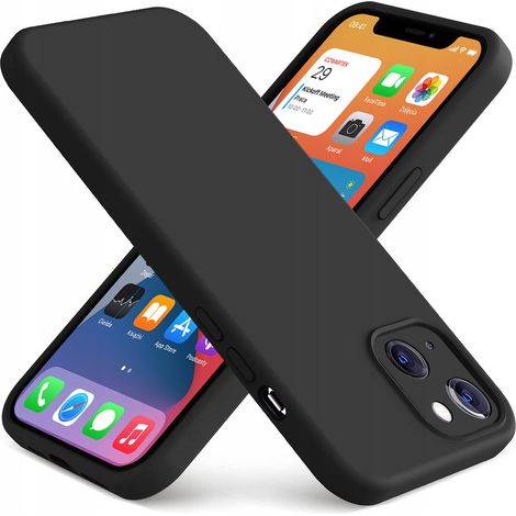 Coque pour iPhone 13 en silicone noir mat, dos fin et verre trempé 9H (1/5)