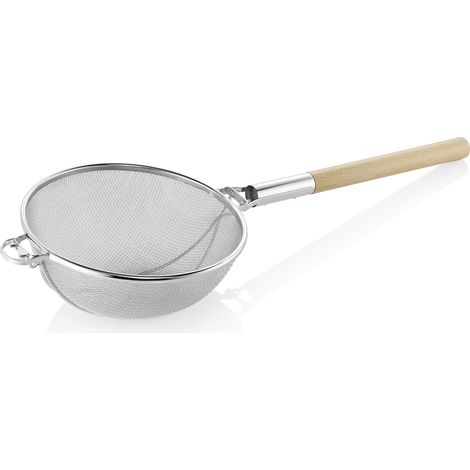 Passoire cuisine pro avec manche bois Ø 30 cm maille 1 mm inox - Was Germany