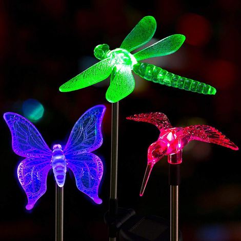 Décorations solaires de jardin Papillons, libellules, oiseaux Lumières, éclairage de chemin, (3 pièces) (1/5)