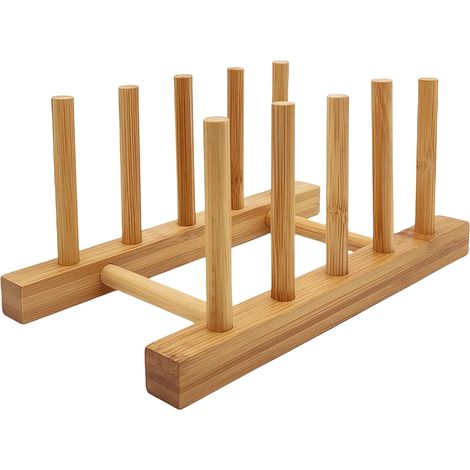 1 Support à Assiettes en Bambou, 4 Fentes, Organiseur pour Planches et Couvercles, Cuisine (1/5)