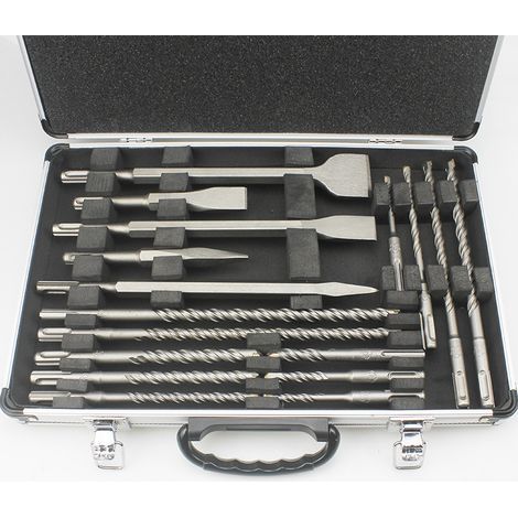 Jeu de 17 forets en aluminium pour perceuse à percussion électrique, burin pointu et burin plat (1/2)