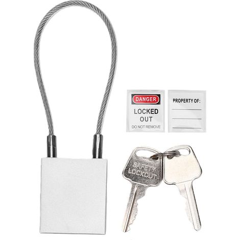 Cadenas à câble en acier, anse de 85 mm, en alliage d'aluminium, pour consignation et étiquetage, avec 2 clés, pour la maintenance des équipements d'arrêt industriel et d'isolation. (1/5)