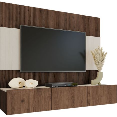 Ensemble de salon Comfivo Salix, Noyer + Travertin clair