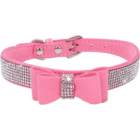 Collier Pour Chien - Cuir Velours Souple - Strass Brillant - Ajustable 20-26 cm - XS - Pour Chiens de 2,7 à 5 kg (1/5)