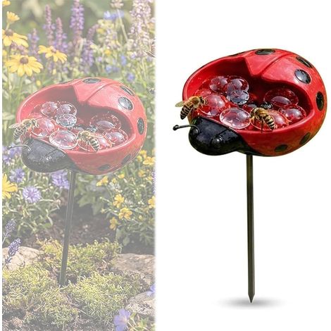 abrevadero para animales salvajes, mini bebedero de resina para pájaros, abejas y mariposas, decoración exterior resistente a la intemperie para jardín, césped o balcón, mariquita (1/5)