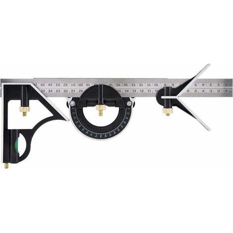Équerre combinée de 300 mm - Métrique - Équerre combinée en métal univers et précise avec butée et outil de traçage - Outil de mesure professionnel haut de gamme (noir) (1/4)