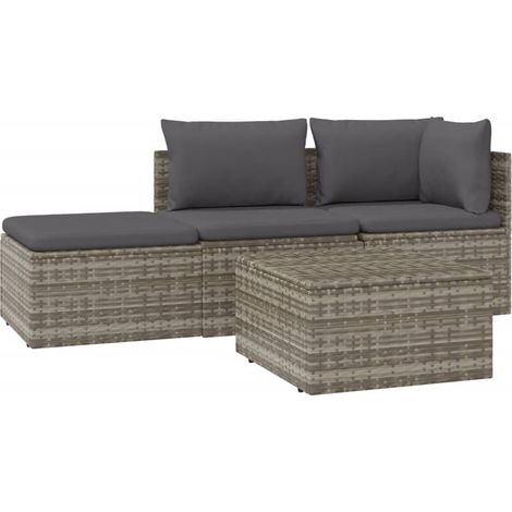 4-tlg. Garten-Lounge-Set mit Kissen Grau Poly Rattan vidaXL
