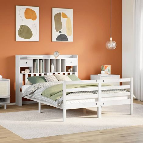vidaXL Letto Libreria senza Materasso Bianco 140x190 cm Legno di Pino (1/5)