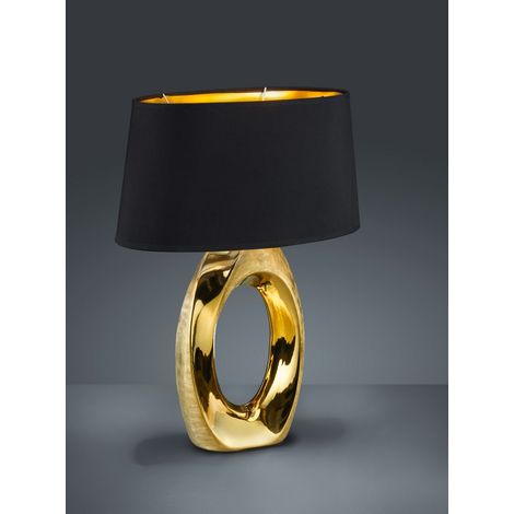 Lampada Tavolo Scrivania Base Ceramica Paralume Nero Oro Taba GD Trio (1/2)