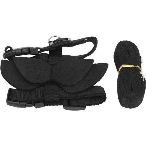 Harnais de sécurité pour lapins de compagnie, harnais de promenade et laisse avec aile pour petits animaux, aile noire, taille S (1/3)