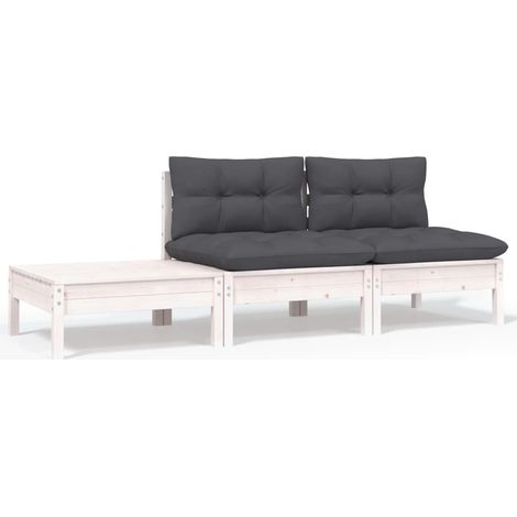 3 pz Set Divani da Giardino,Salotti da Giardino,Set Mobili da Giardino con Cuscini Massello Pino Bianco BMEIM122203 BonneVie (1/5)