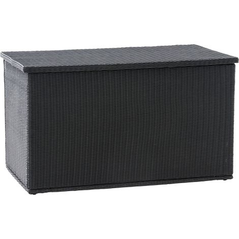 Coffre de rangement jardin en polyrotin noir avec ouverture assistée et housse imperméable 100007980 (1/5)